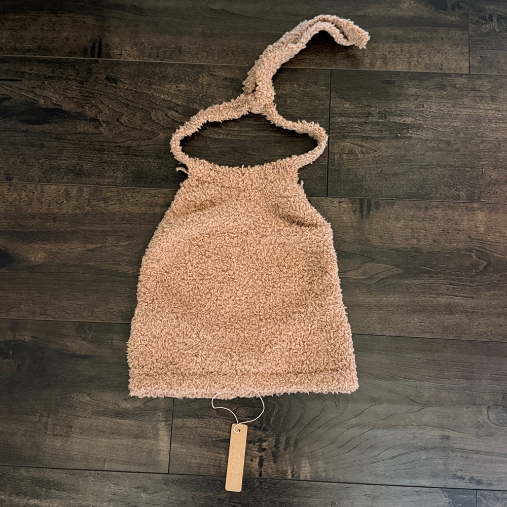 NWT SKIMS Fuzzy Crop Halter Top
